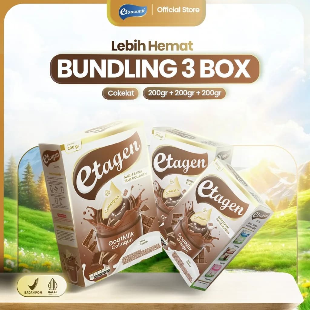 ETAWAMIL ETAGEN Paket Bundling 3 Box Susu Kolagen Rasa Cokelat 600 Gram