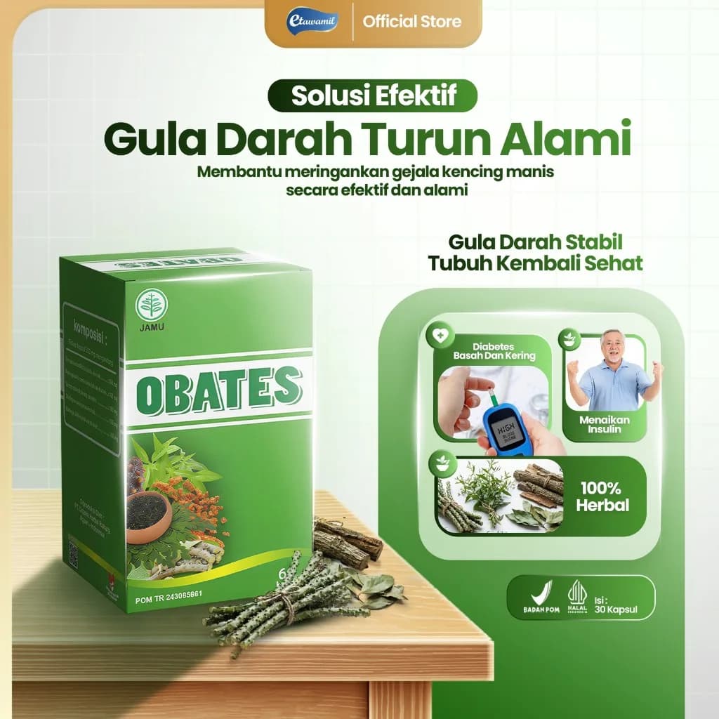OBATES Kapsul Herbal Menurunkan Gula Darah – Herbal Bantu Kendalikan Diabetes | Penurun Gula Darah Alami BPOM Halal