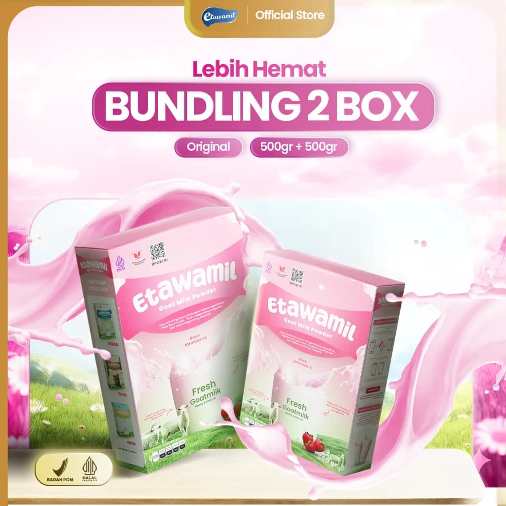 ETAWAMIL - Bundling 2 Box Susu Kambing Etawa Bubuk Rasa Strawberry 1 KG