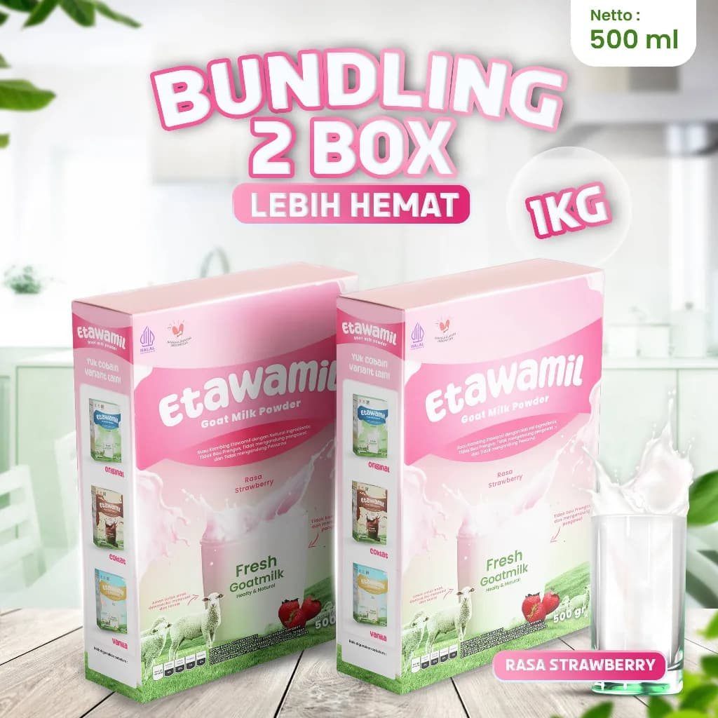 ETAWAMIL - Bundling 2 Box Susu Kambing Etawa Bubuk Rasa Strawberry 1 KG, gambar kedua