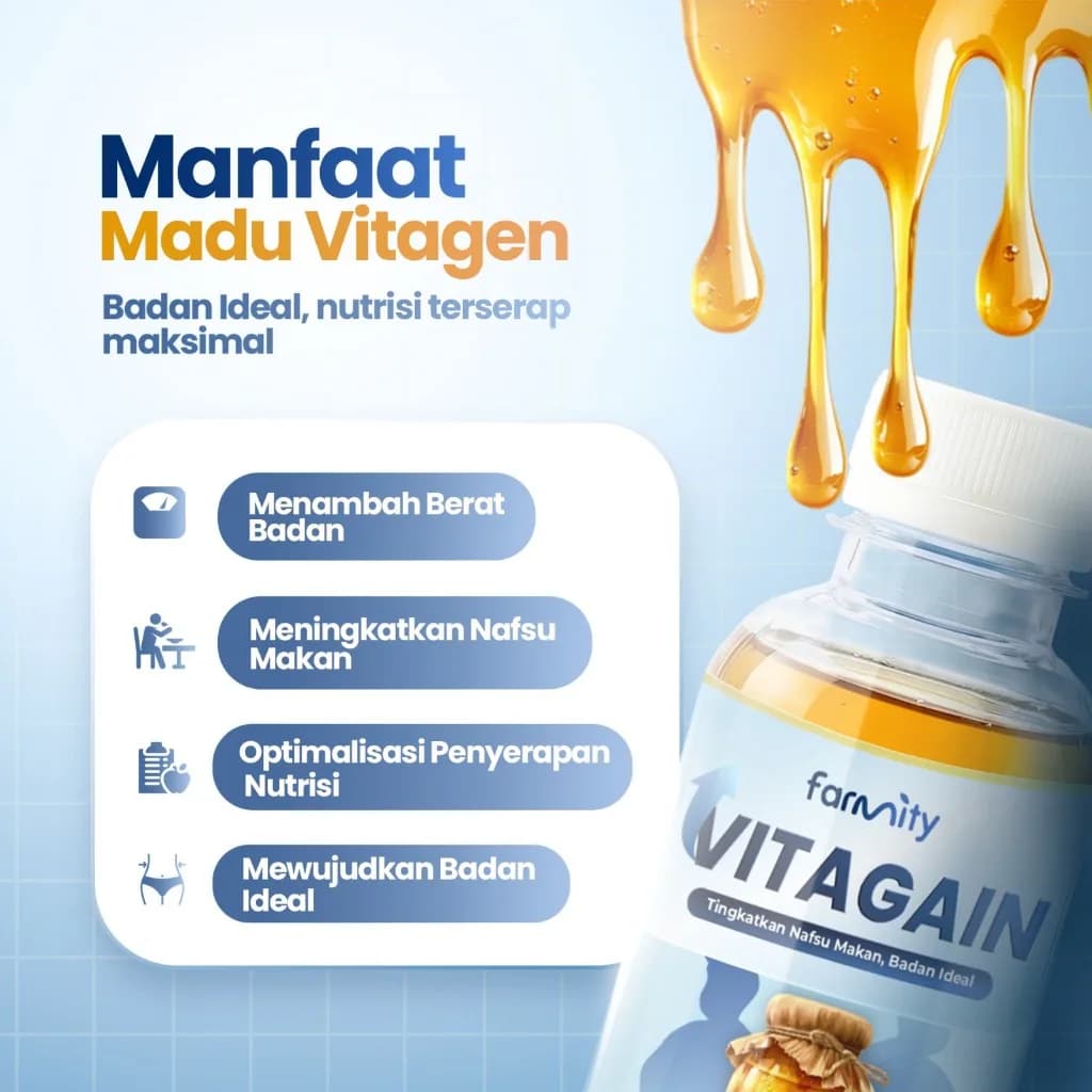 MADU VITAGAIN Madu Gemuk Penambah Nafsu Makan – Vitamin Susah Makan Rasa Enak BPOM HALAL 200gram, gambar kedua