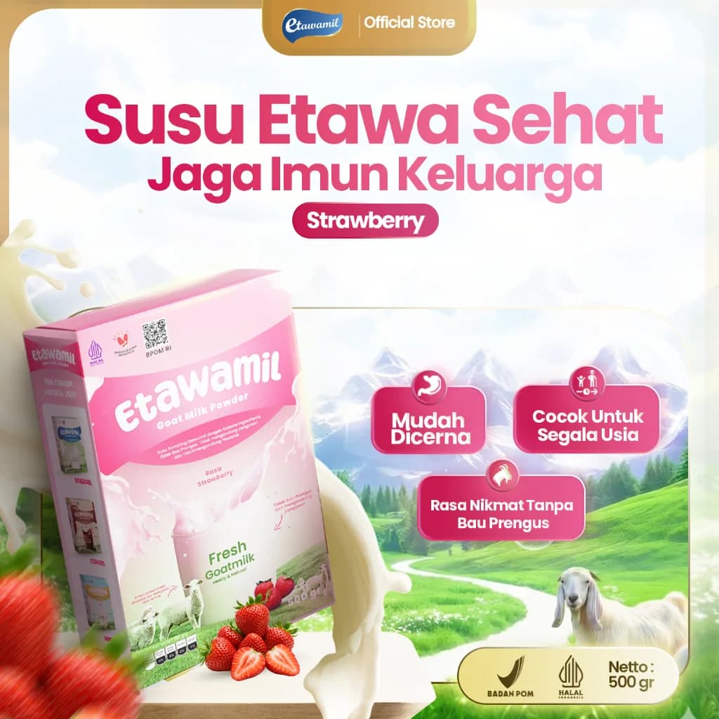ETAWAMIL Susu Kambing Etawa - Rasa Strawberry 500 Gram