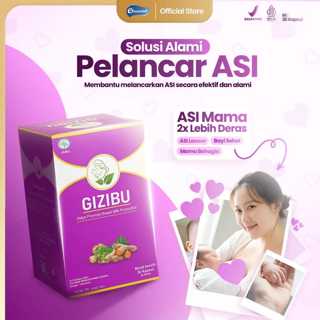 GIZIBU Kapsul Pelancar ASI Ibu Menyusui BPOM Halal – ASI Booster Ibu Menyusui | Kapsul Herbal Pelancar ASI Ibu Menyusui