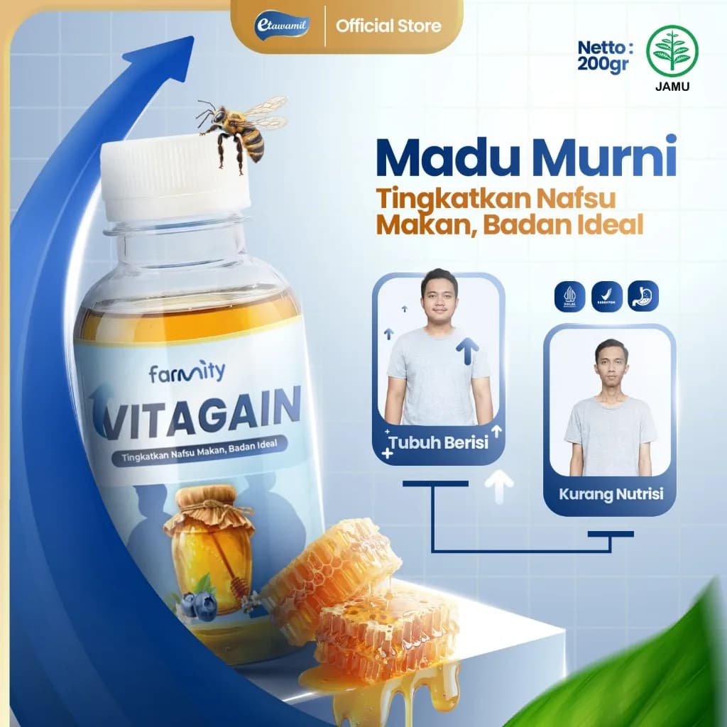 MADU VITAGAIN Madu Gemuk Penambah Nafsu Makan – Vitamin Susah Makan Rasa Enak BPOM HALAL 200gram